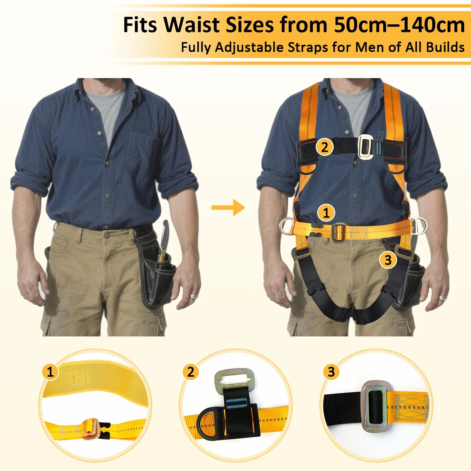 Imbracatura di sicurezza anticaduta con doppia fune e ganci, imbracatura corpo intero regolabile per uomo, edilizia, arrampicata, tetti, lavori esterni, carico max 100 kg, conforme EN 361/354/355