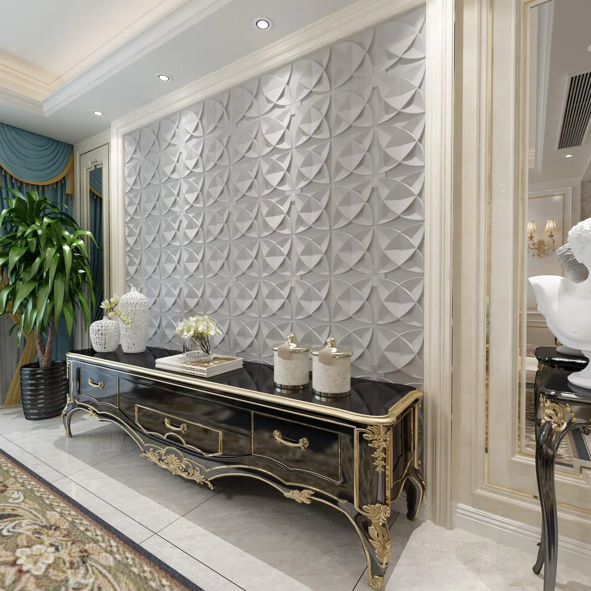 Art3d - Piastrelle decorative per soffitto, incollabili, per soffitto, confezione da 12 pezzi, motivo floreale bianco