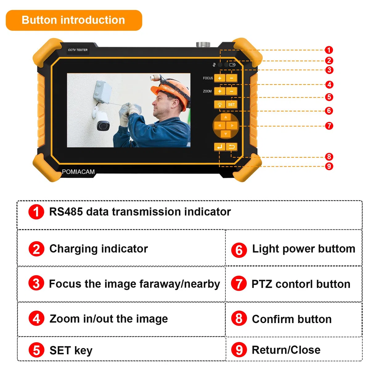 Monitor CCTV Tester HD-2900 4.3" TFT LCD 4K 8MP CVI, TVI, AHD, CVBS, video analogico, tester fotocassiale auto HD, batteria integrata 4000 mAh, potenza di uscita DC12V