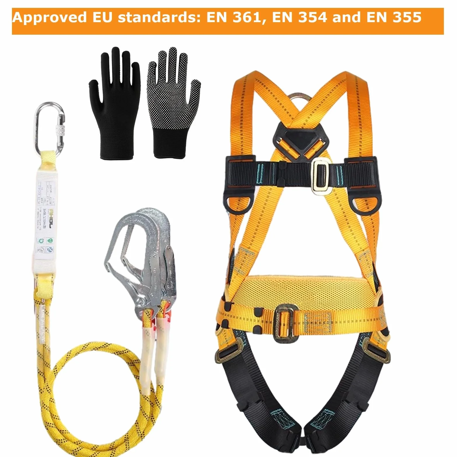 Imbracatura di Sicurezza Anticaduta, Imbracatura Anticaduta, con 2 Cordini, Cintura in Vita Regolabile, Portata 100 kg, per Lavoro Aereo, Uomini, Approvato EN361, EN354 e EN355