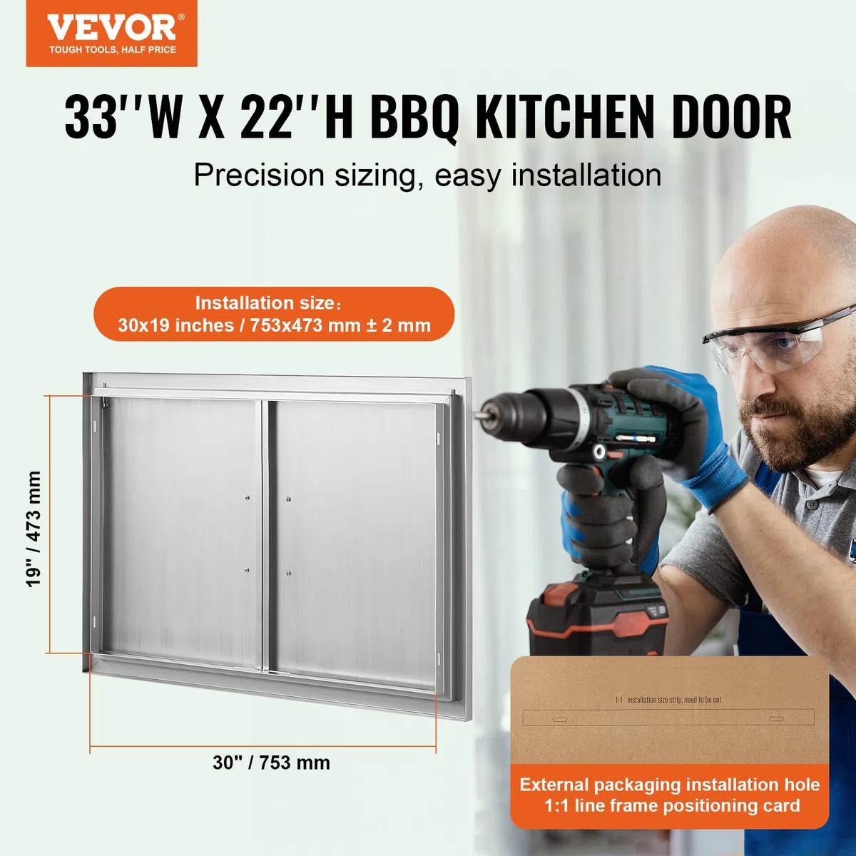 Mophorn Porte da Cucina da Esterno da 33x22 Pollici, BBQ Island Door con 2 Porte, Porta in Acciaio Inox Doppia, Le Porte della Cucina per Barbecue alle Condizioni Meteorologiche