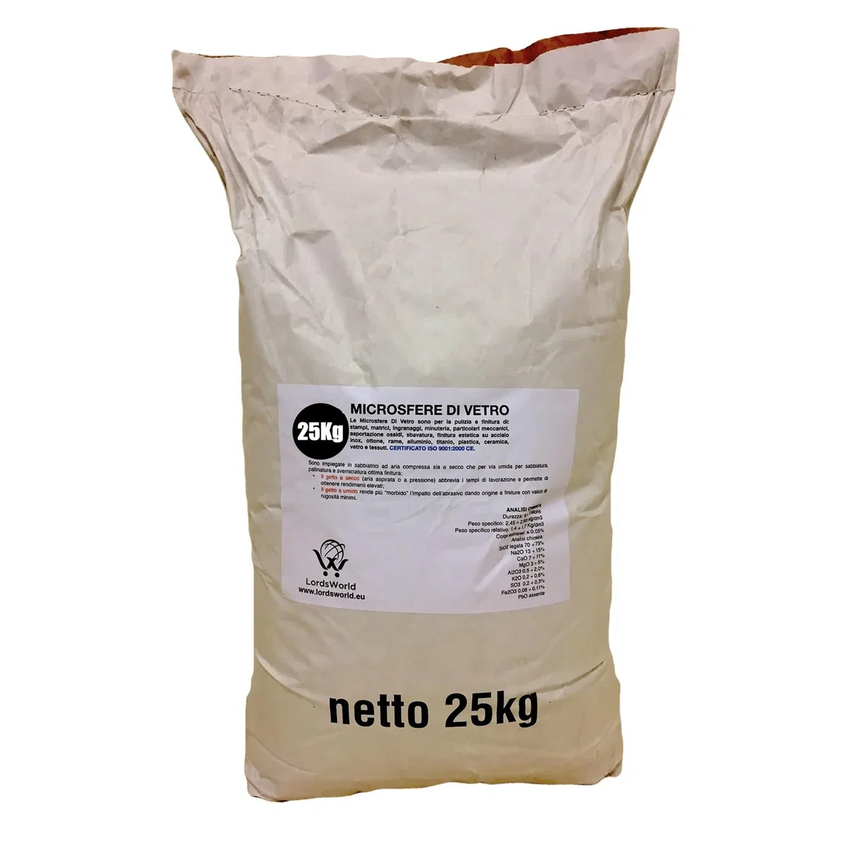 Microsfere di Vetro Abrasivo 25Kg, 150-250 Micron - Sabbia per sabbiatrice, Durezza Mohs 6-7, Riutilizzabile 6-7 Volte, per Sabbiatura, Sverniciatura e Finitura - LordsWorld