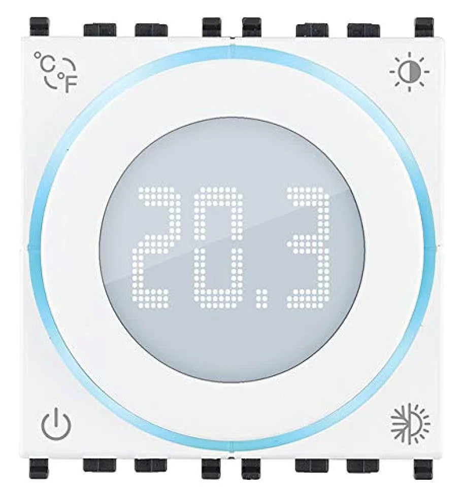 VIMAR 02970.B Termostato a rotella ON/OFF, retroilluminazione a LED, alimentazione 100-240 V, 2 moduli. Compatibile con Eikon, Arké, Plana, per Idea supporto dedicato, Bianco