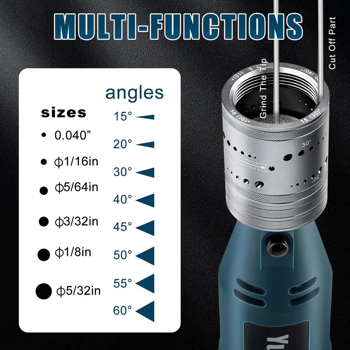 Set di affilatrici per elettrodi in tungsteno per saldatura TIG, 180 W, con 10 dischi abrasivi, 6 misure, 8 testine angolari, pinza in tungsteno e 3 spine CNC, spina UE