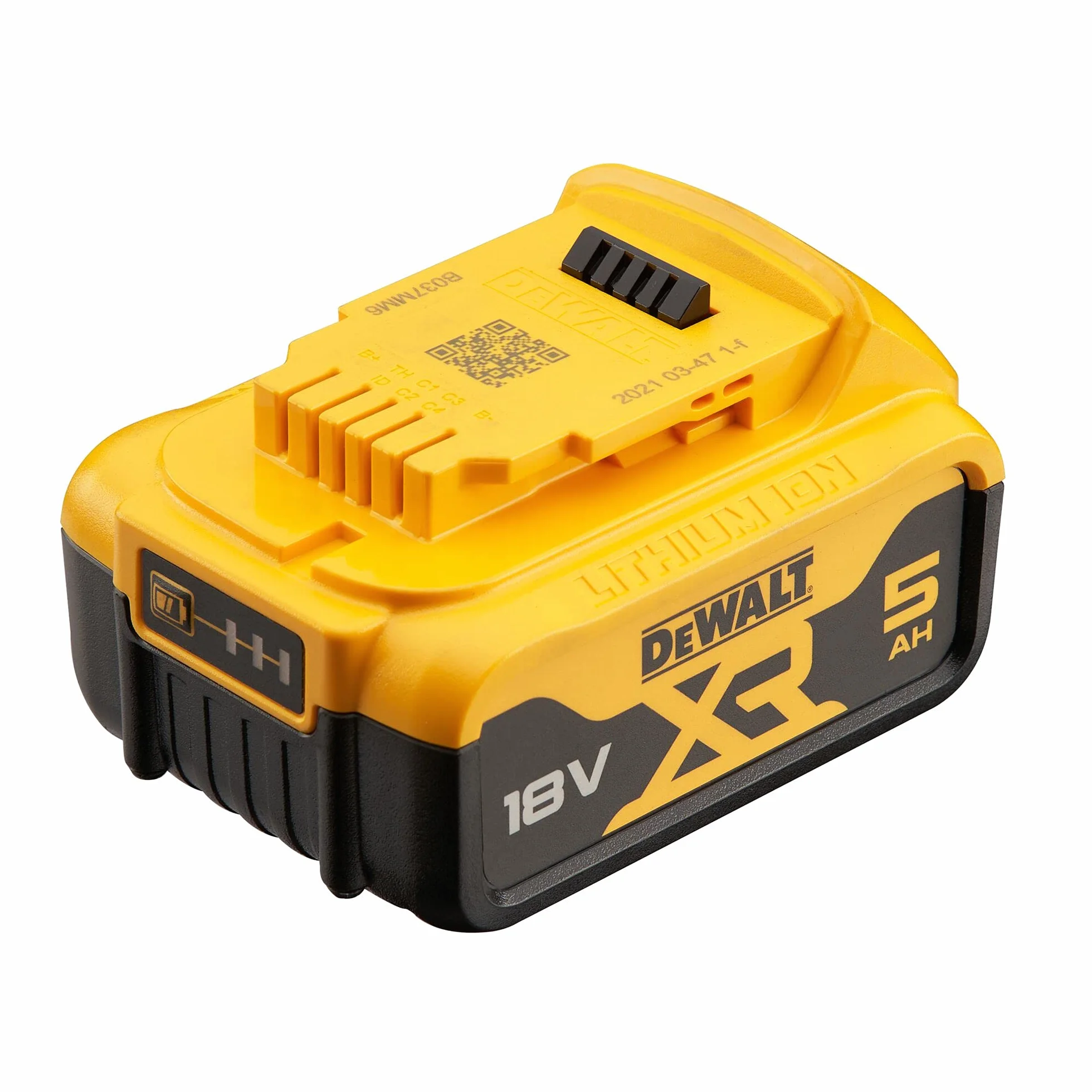 DeWalt Batteria 18V 5.0 Ah XR Litio: Maggiore Autonomia, Indicatore LED, Protezione Avanzata, Compatibile con Sistema 18V XR, DCB184-XJ