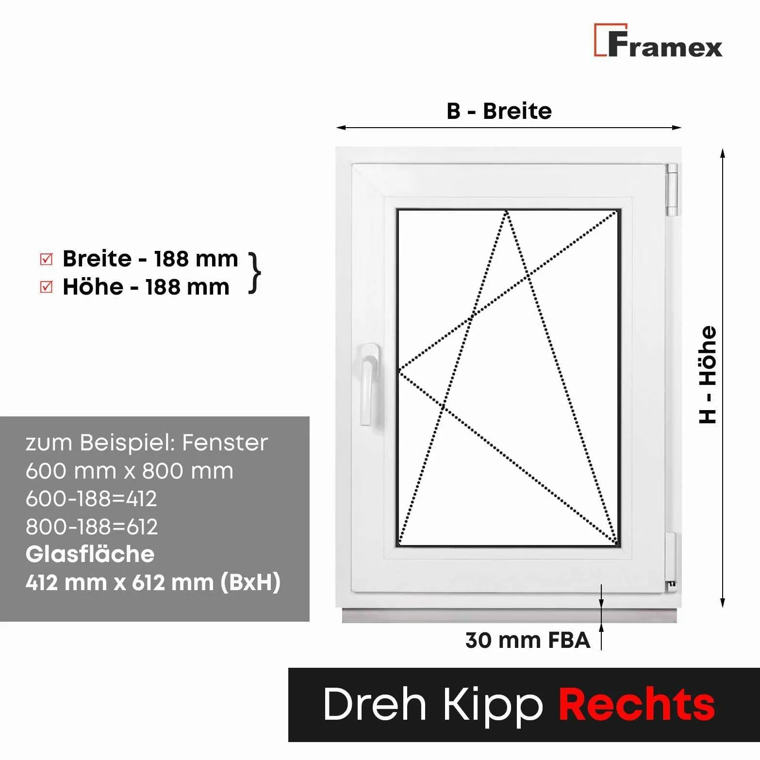 Finestra per cantina in plastica, finestra bianca, larghezza x altezza 40 x 80 cm (400 x 800 mm), vetro doppio (32 mm), ribaltabile, DIN destra - Premium - Tutte le dimensioni