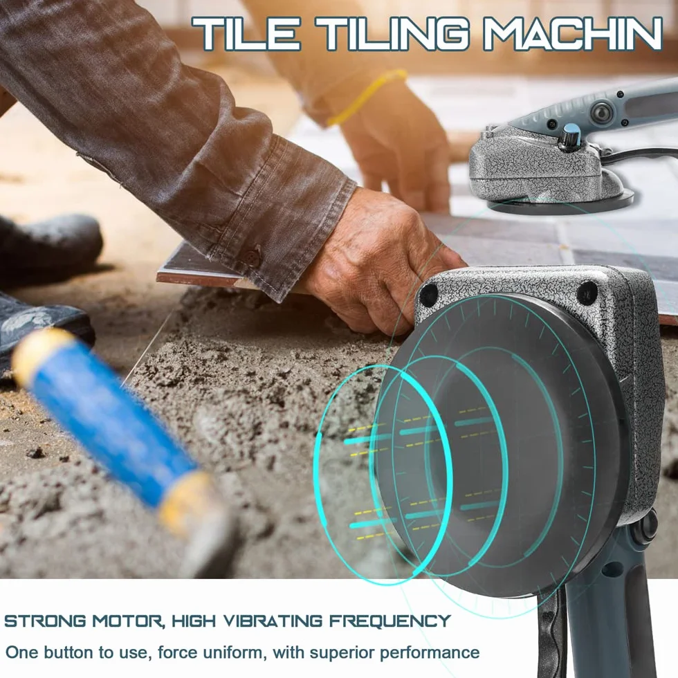 Piastrellatrice per piastrelle, piastrellatrice portatile per la posa di piastrelle, strumento di vibrazione 10-150Hz, 10 velocità regolabili, con ventosa 100 * 100mm, 2 batterie al litio