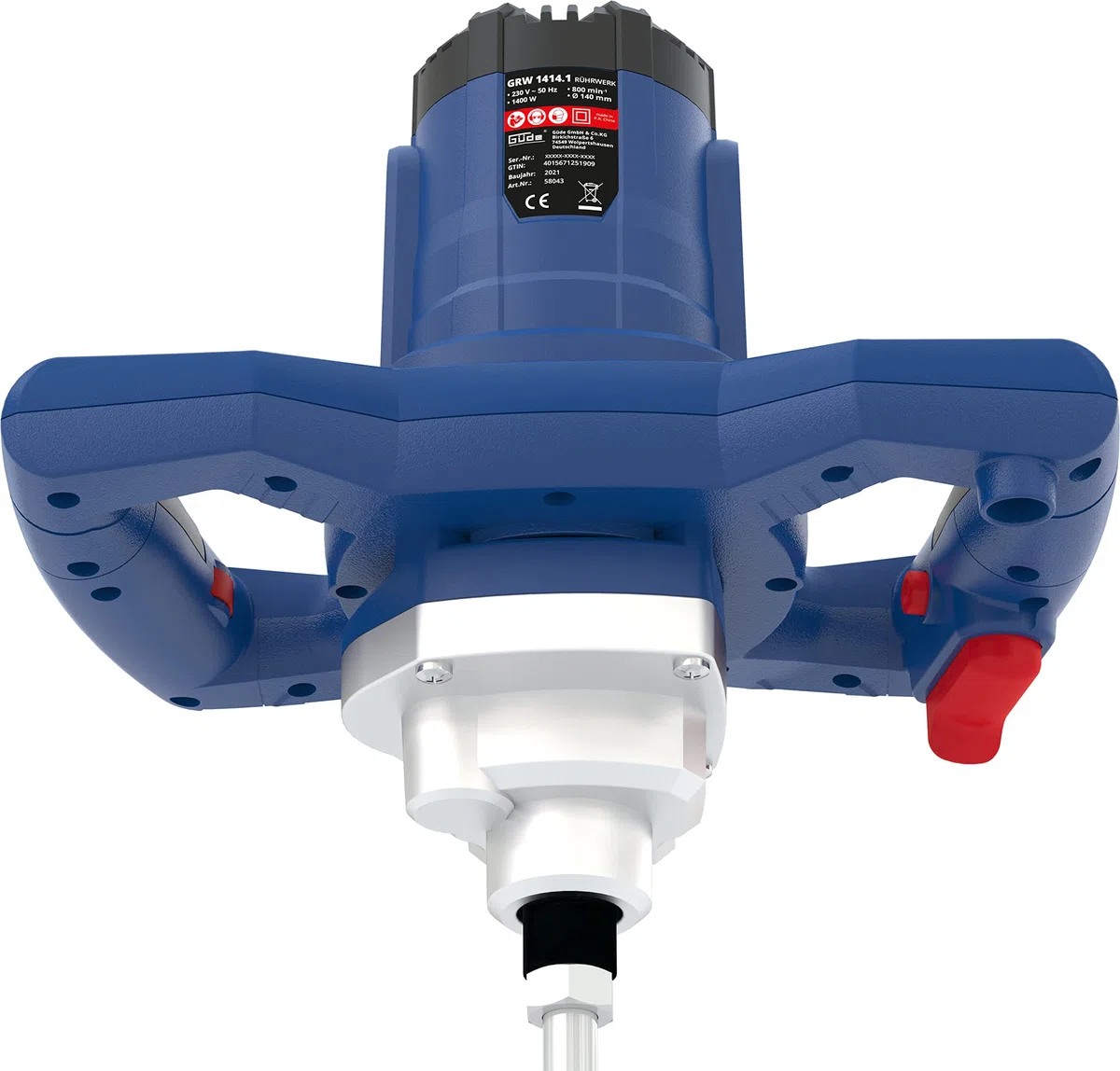 Güde 58043 GRW 1414.1 (230 V, 1400 W, potente agitatore per malta per mescolare e mescolare materiali da costruzione in polvere), blu