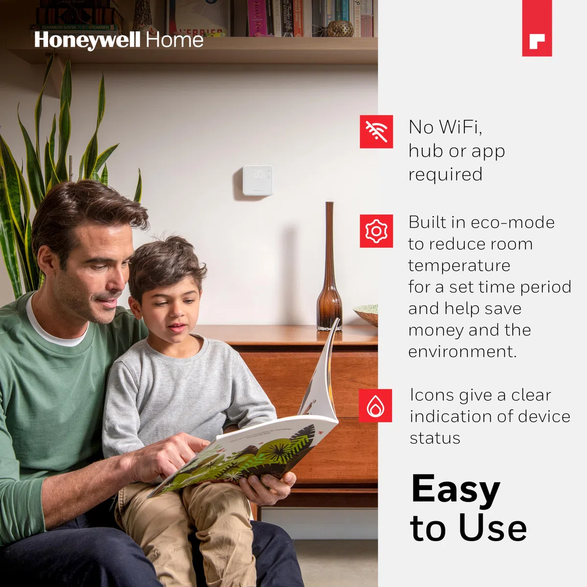 Termostato ambiente Honeywell Home, display a LED di facile lettura ed efficienza energetica, cablato, bianco
