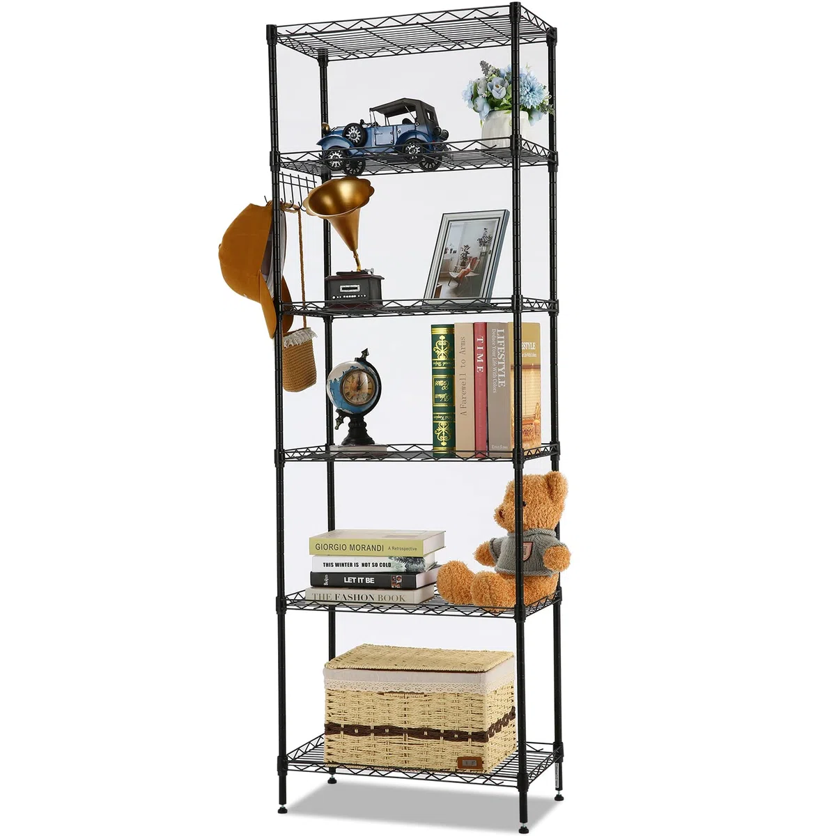 oliote Scaffalatura a 6 Ripiani, Ripiano in Metallo, Scaffale Metallo capacità di carico 100kg, 160 x 54 x 29 cm, Nero