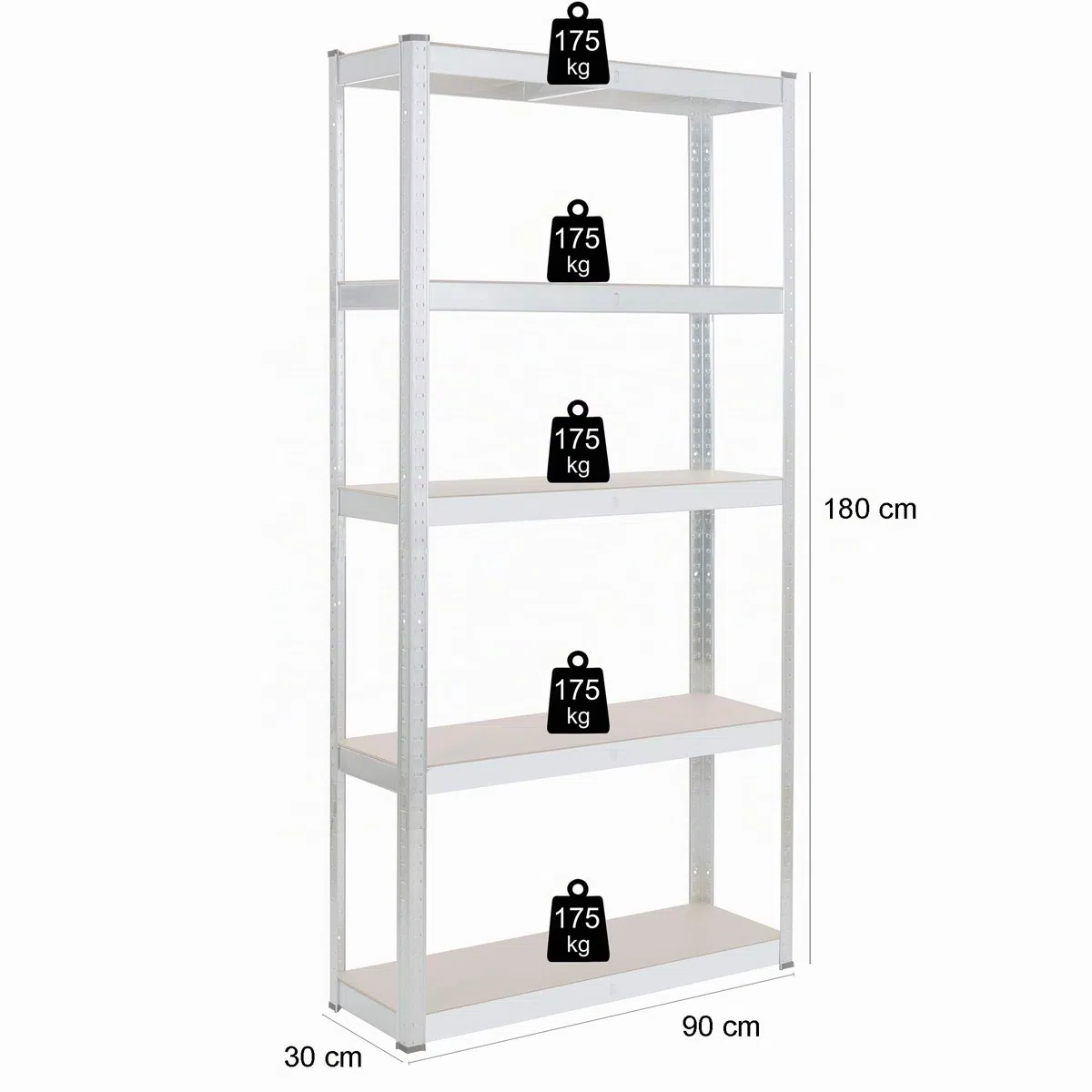 AREBOS Set 2 Scaffali per Carichi Pesanti 180x90x30 cm | 5 Ripiani | Scaffalatura Senza Bulloni per Officina, Magazzino e Cantina | Argento