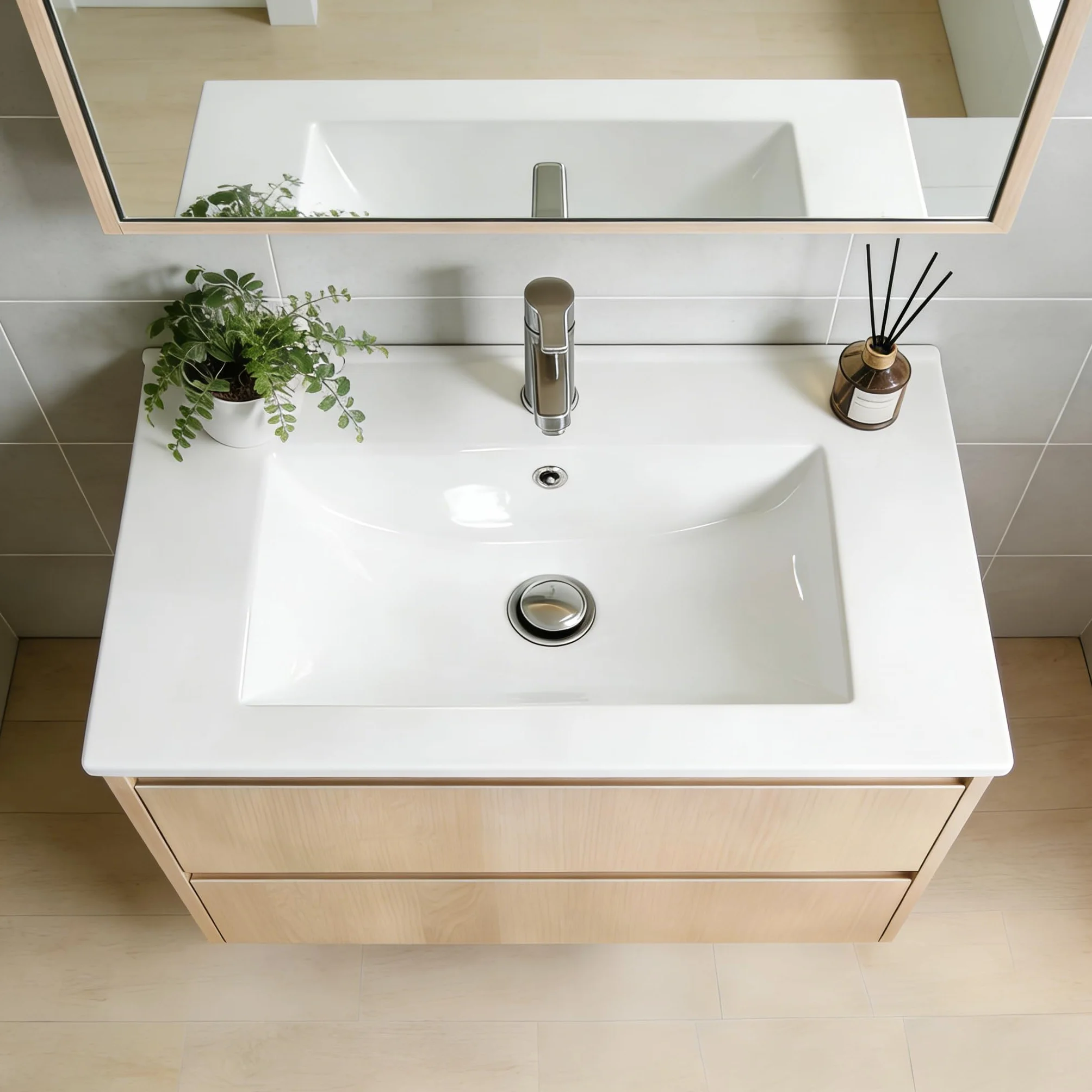 NUESTRA VIDA Lavabo ad Incasso 71 x 46 x 16 cm in Ceramica, Bianco Lucido Rettangolare, Lavabo Bagno da Appoggio con Foro Rubinetto e Troppopieno per Mobili Bagno