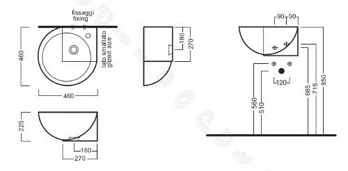 Sanitari bagno You&me lavabo ad angolo sospeso o appoggio montaggio SX