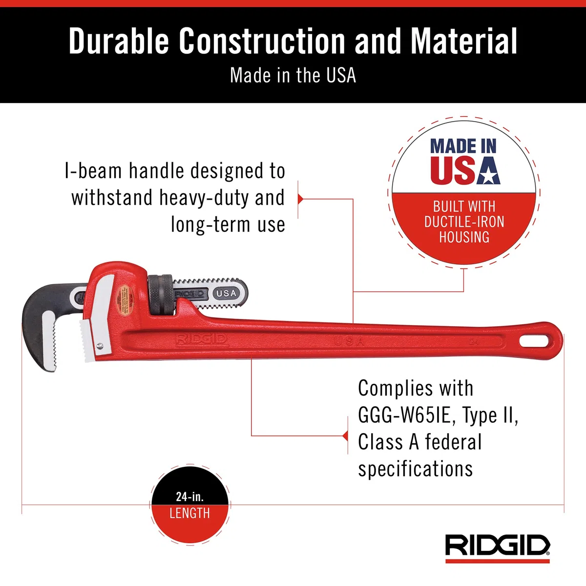 RIDGID 31030 Giratubi dritti per impieghi pesanti da 60 cm, chiave per idraulica da 60 cm
