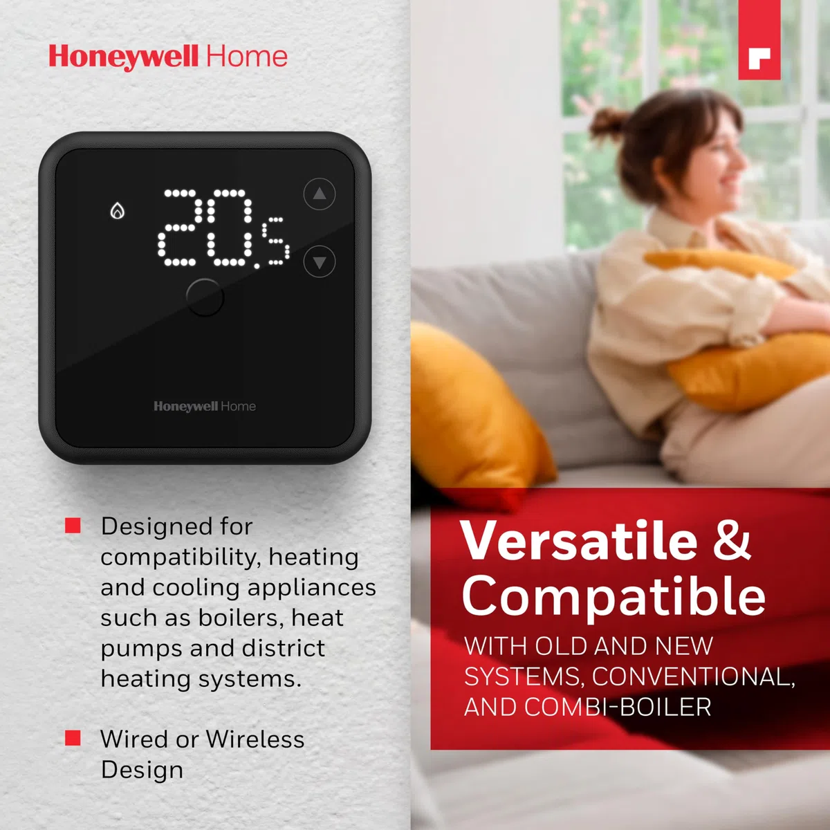 Termostato ambiente Honeywell Home, display a LED di facile lettura ed efficienza energetica, cablato, bianco