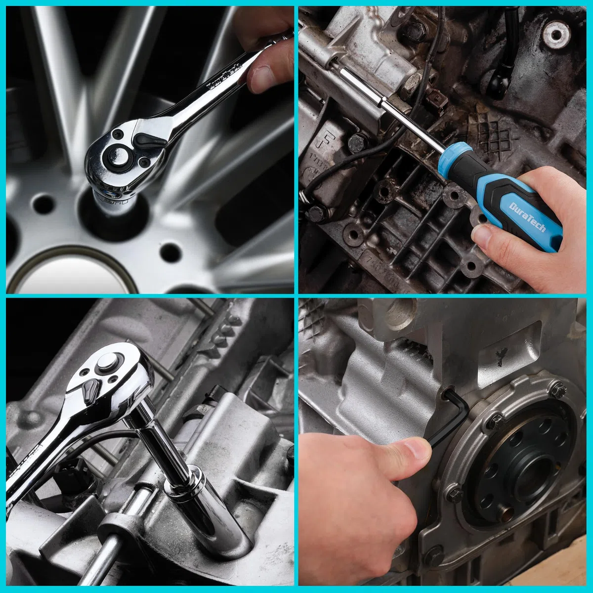 DURATECH Set di Attrezzi per Meccanica da 121 Pezzi, Set di Chiavi a Bussola, 1/4" e 3/8", Cricchetto a 72 Denti, Acciaio Cr-V, con Scatola, Include Cacciavite e Punte, Ideale per Lavori Meccanici