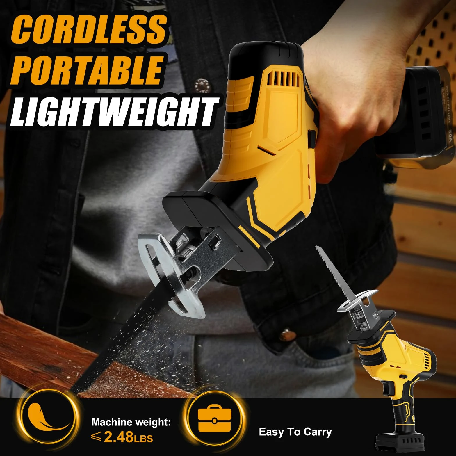 WingFly Sega a batteria per Dewalt da 18 V, 20 V, sega a sciabola professionale con 4 lame per sega, 2700 RPM con interruttore a velocità continuo, in metallo, legno (senza batteria)