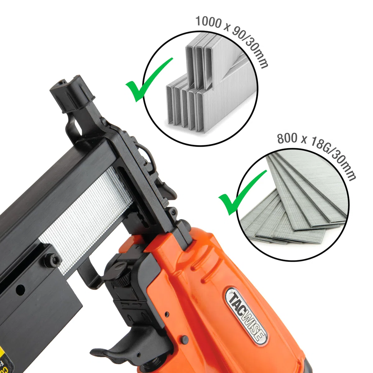 Tacwise 1804 Chiodatrice/Graffatrice Pneumatica 2 in 1 con 1000 Chiodi Tipo 18G / 30 mm e 800 Punti Tipo 90/25 mm