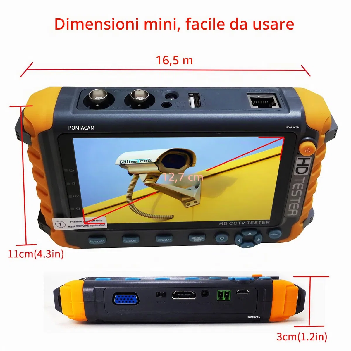 Tester per videocamera di sicurezza, con monitor IV8W da 5 pollici TFT LCD, 4 in 1, 8 MP, AHD, TVI, 8 MP, CVI, CVBS, supporto monitor video HD coassiale, ingresso VGA HDMI, uscita DC 12 V