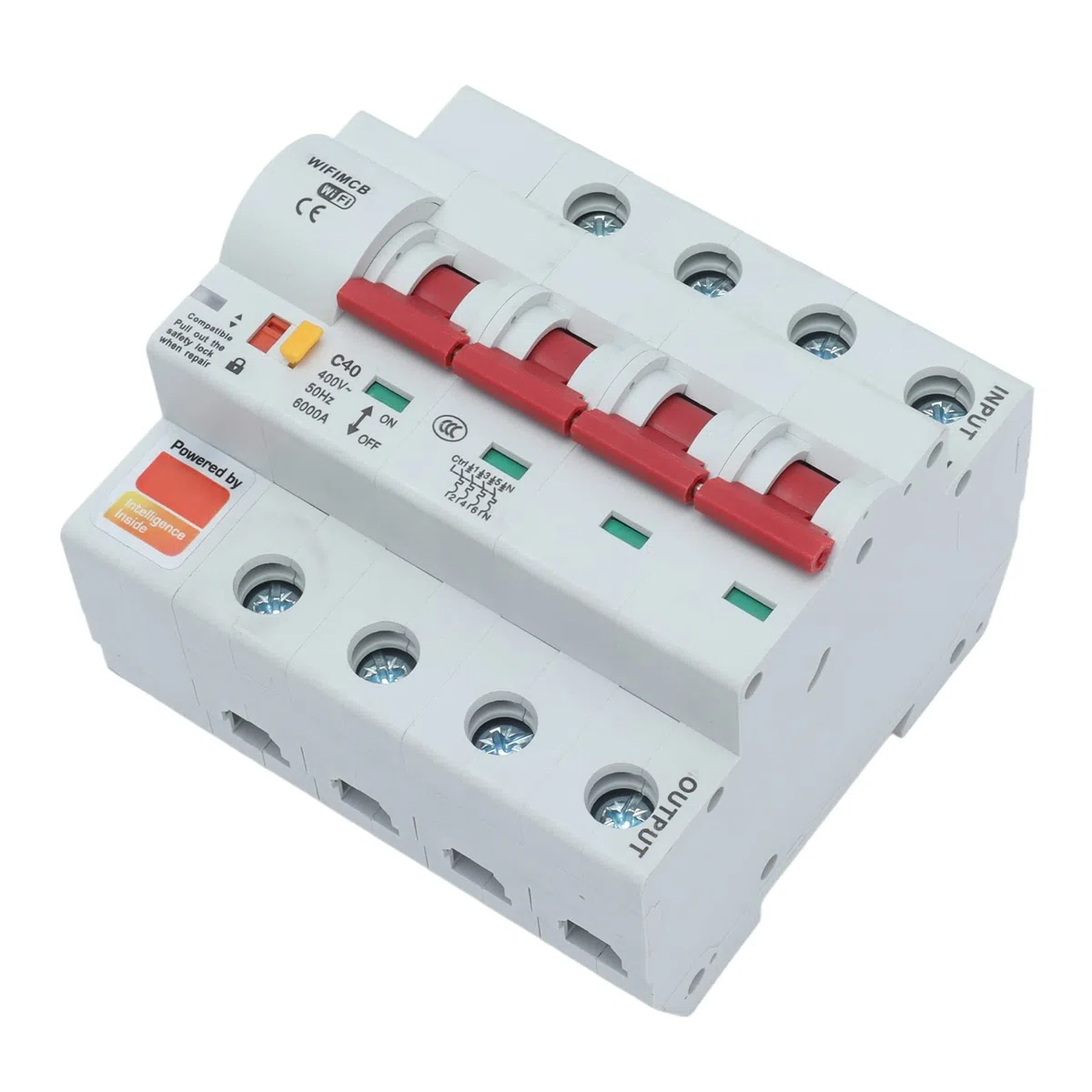 YWBL-WH Interruttore Automatico, PA66 DSM Guscio Ritardante di WiFi Interruttore Remoto A 4 Poli CA 400 V 20 A, Blocco di Sicurezza, Viaggio di Tipo C, per Illuminazione Domestica Apparecchiature