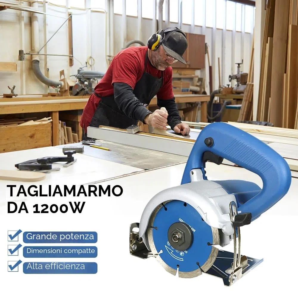 Tagliapiastrelle Hancaner Sega da taglio a secco,1200W,con disco da taglio ad alta resistenza,12000 giri/min e taglio smussato 0-45 gradi,per marmo,piastrelle,ceramica,legno,PVC