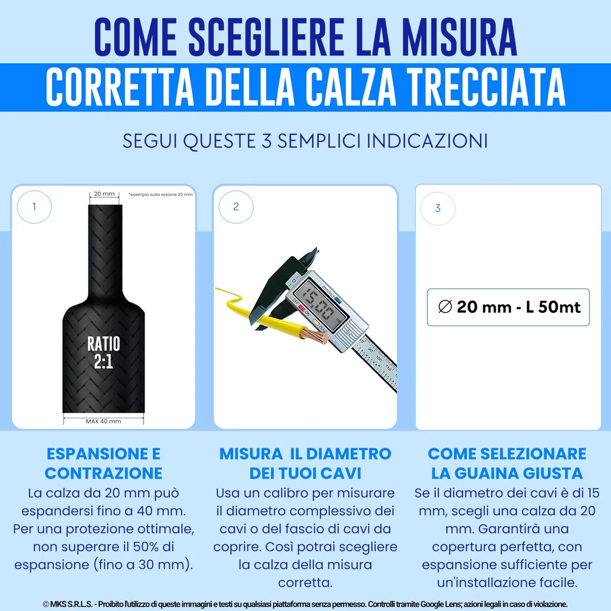 MarketConnect® Guaina Cavi Espandibile Ø 40mm, L 50mt • Raccogli, Proteggi e Nascondi Cavi • NERO • INDUSTRIALE STANDARD