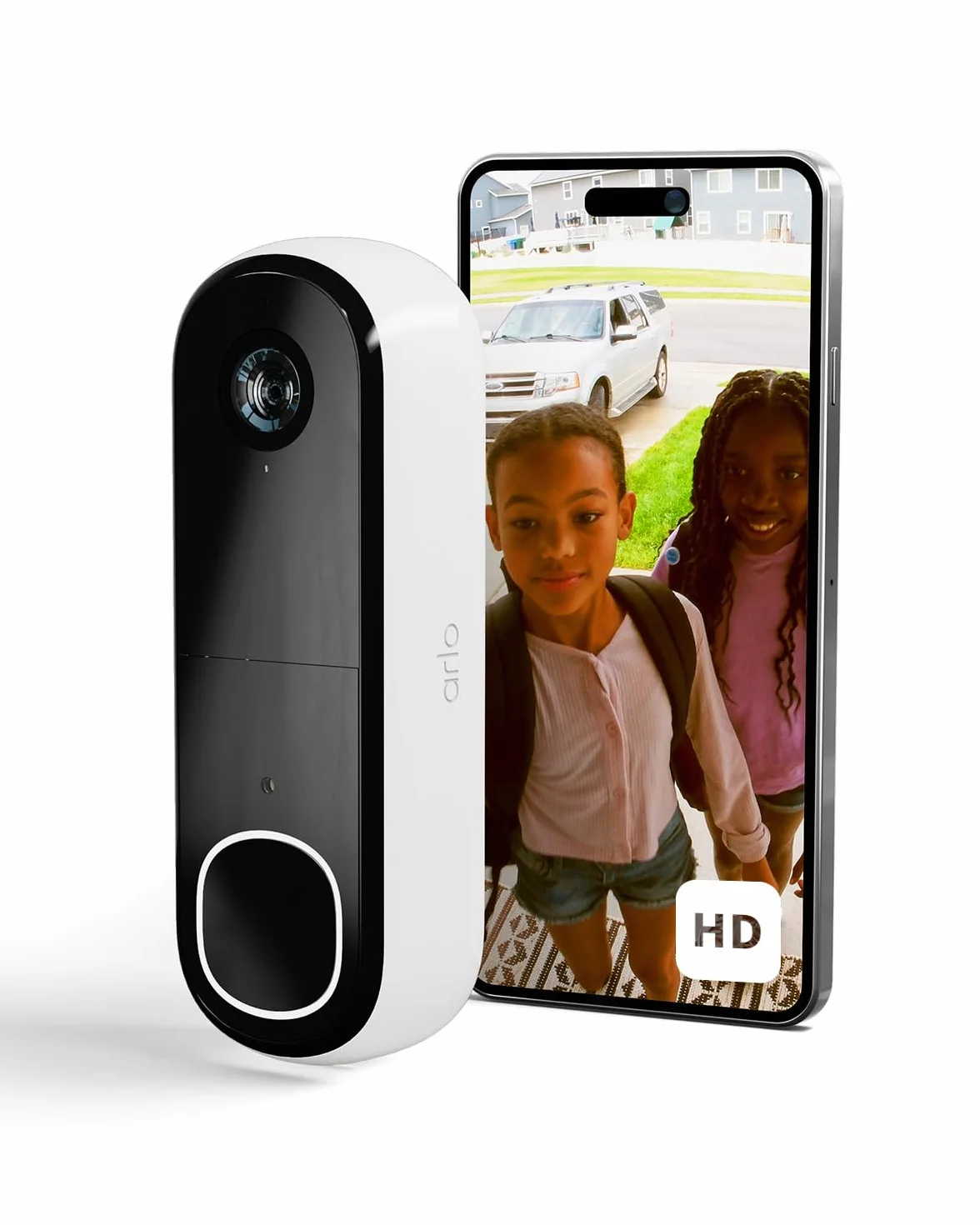 Arlo Essential FHD Videocitofono, Telecamera WiFi Esterno Senza Fili, Campanello Senza Fili da Esterno, Citofono Smart, Sensore Movimento, Visione Notturna, Sirena, Prova Inclusa Secure App, Bianco