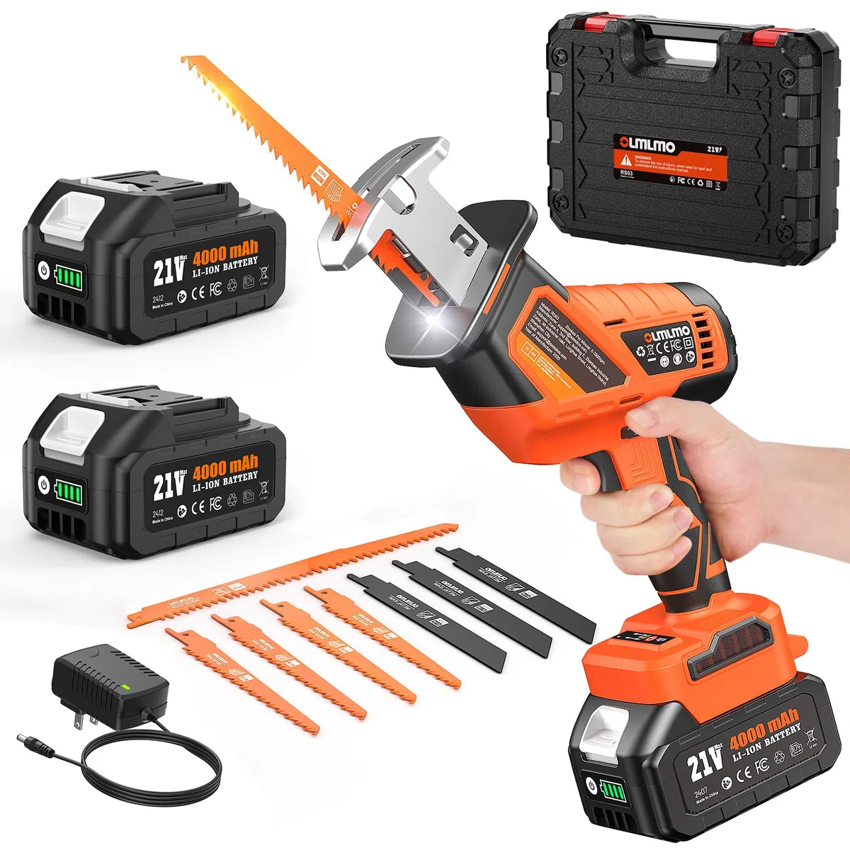 Sega a Gattuccio batteria con 8 lame – 2 batterie da 4000 mAh, motore brushless, velocità variabile 0-3200 SPM, sostituzione lama senza attrezzi, sega alternativa potente per PVC, legno,fai da te