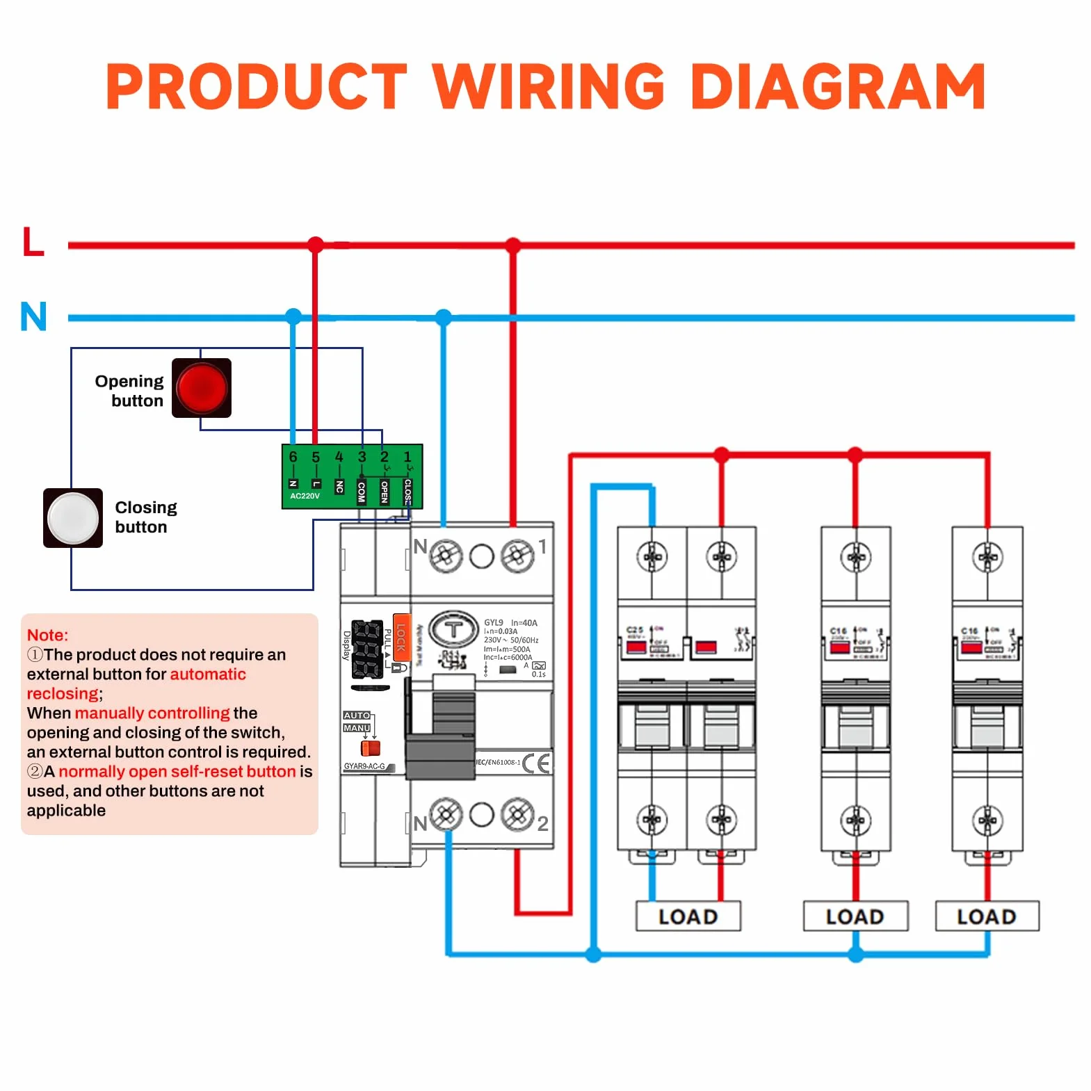 Interruttore Differenziale a Riarmo Automatico con display a LED,40A 30mA 2P AC230V Salvavita con Riarmo Automatico RCCB Salvavita Riarmo Automatico(30mA Type A)