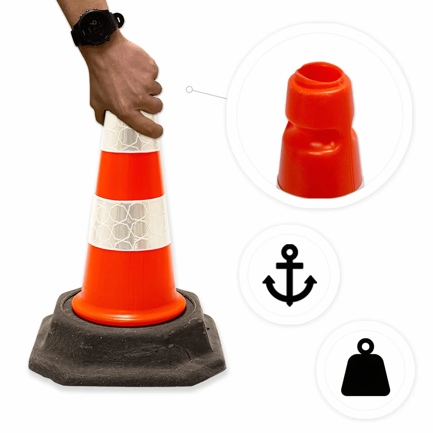 Coni stradali di Street Solutions, cono segnaletico per uso domestico e commerciale, cono stradale per divieto di sosta in PVC riciclato al 100%, confezione da 6 coni da 45 cm