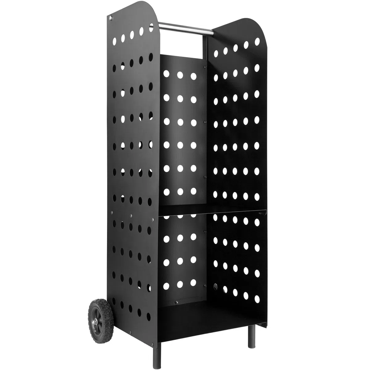 tectake® Carrello Portalegna con Ruote, Portatutto in Lamiera Perforata, Ripiano Aggiuntivo, Carrello Porta Attrezzi, Stabile e Robusto per Interno ed Esterno - Nero