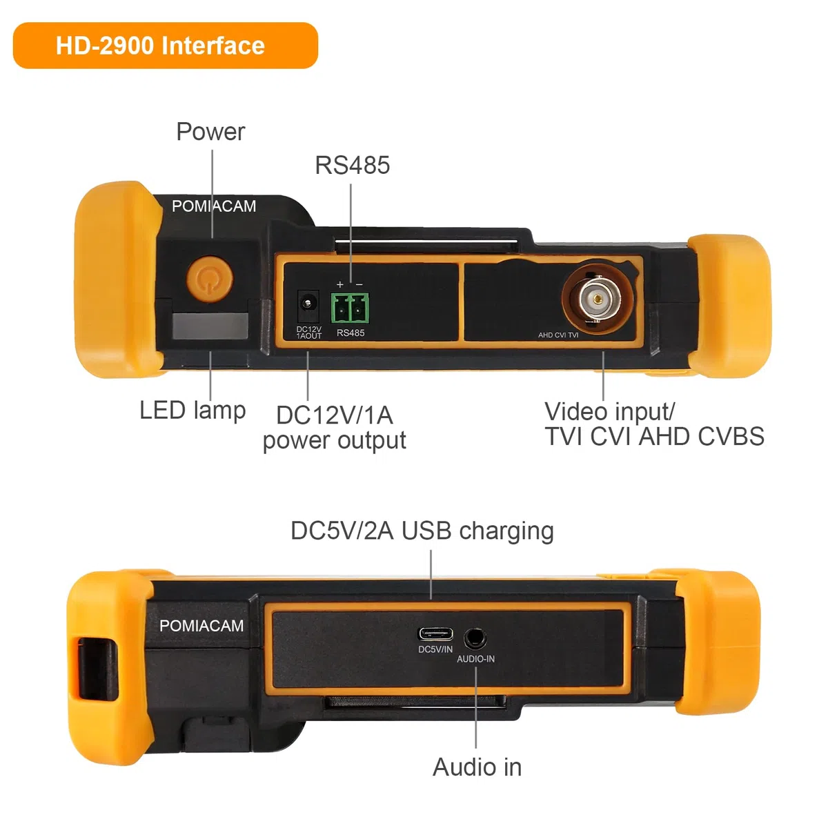 Monitor CCTV Tester HD-2900 4.3" TFT LCD 4K 8MP CVI, TVI, AHD, CVBS, video analogico, tester fotocassiale auto HD, batteria integrata 4000 mAh, potenza di uscita DC12V