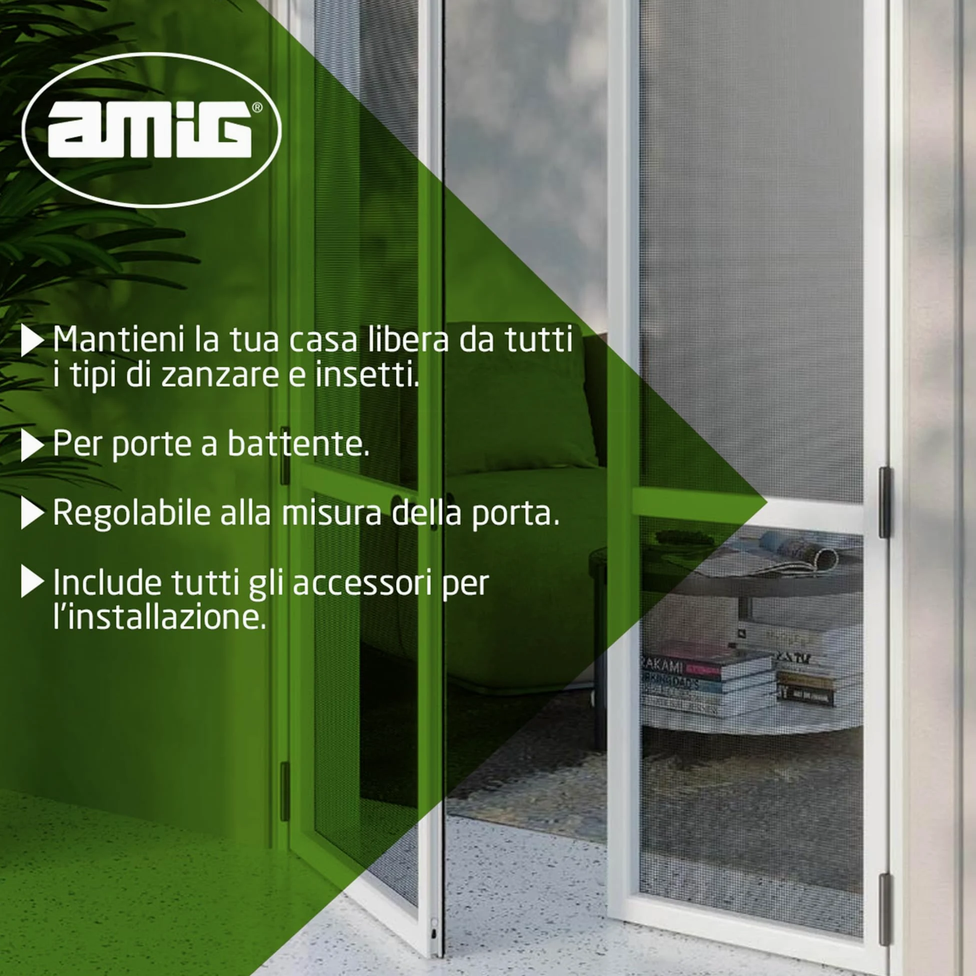 Amig - Zanzariera porta - Zanzariera regolabile con kit completo - Protezione efficace contro insetti - 100 x 220 cm - Alluminio/Fibra di vetro - Bianco/Grigio