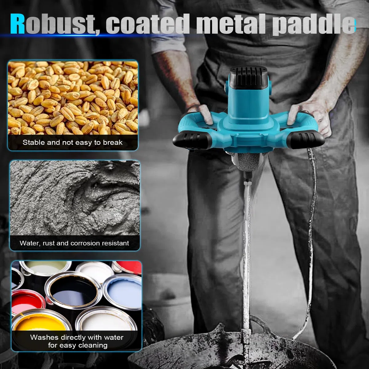 3500W Portatile Betoniera, 6 Velocità Variabili, Max 1500 RPM (g/min), Elettrico Miscelatore per Malta, Mixer per Miscelazione di Malta Vernice Intonaco Malta Cementizia ecc