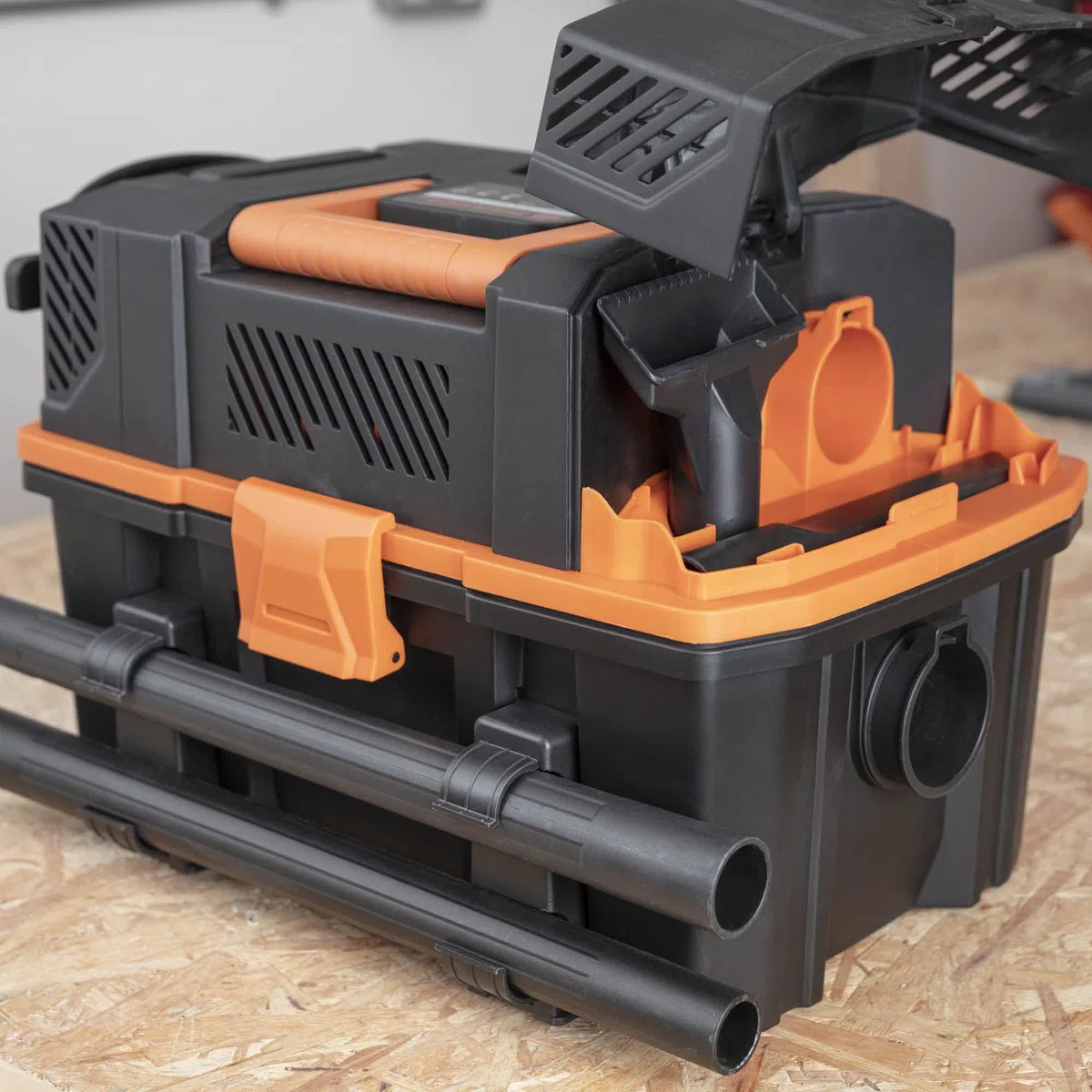 Evolution R15VAC Aspiratore polvere a secco e a umido con presa di potenza - Potente motore da 1.000 - Flusso d'aria a doppia funzione, aspiratrucioli legno, aspirapolvere professionale
