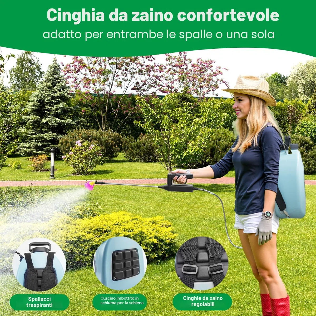 SYLSTAR Pompa Irroratrice a Batteria 12L, 3 Velocità Pompa a Spalla a Batteria con Indicatore, 7,4V Atomizzatore Potente Nebulizzatore Giardino con 5 Ugelli Regolabili per Giardino Cortile Prato