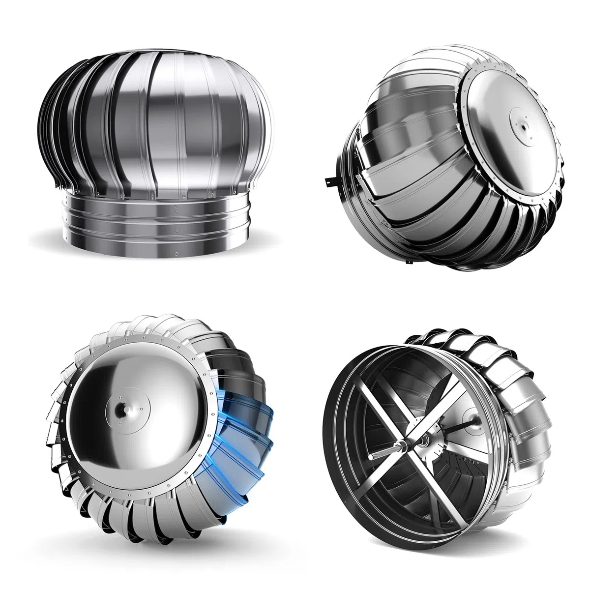 Camino Girevole, girante in Acciaio Inossidabile, Tappo di sfiato per Tetto, Camino Girevole, Camino con capventilazione, Ventilatore a turbina per Tetto, 200 mm/7,87 Pollici