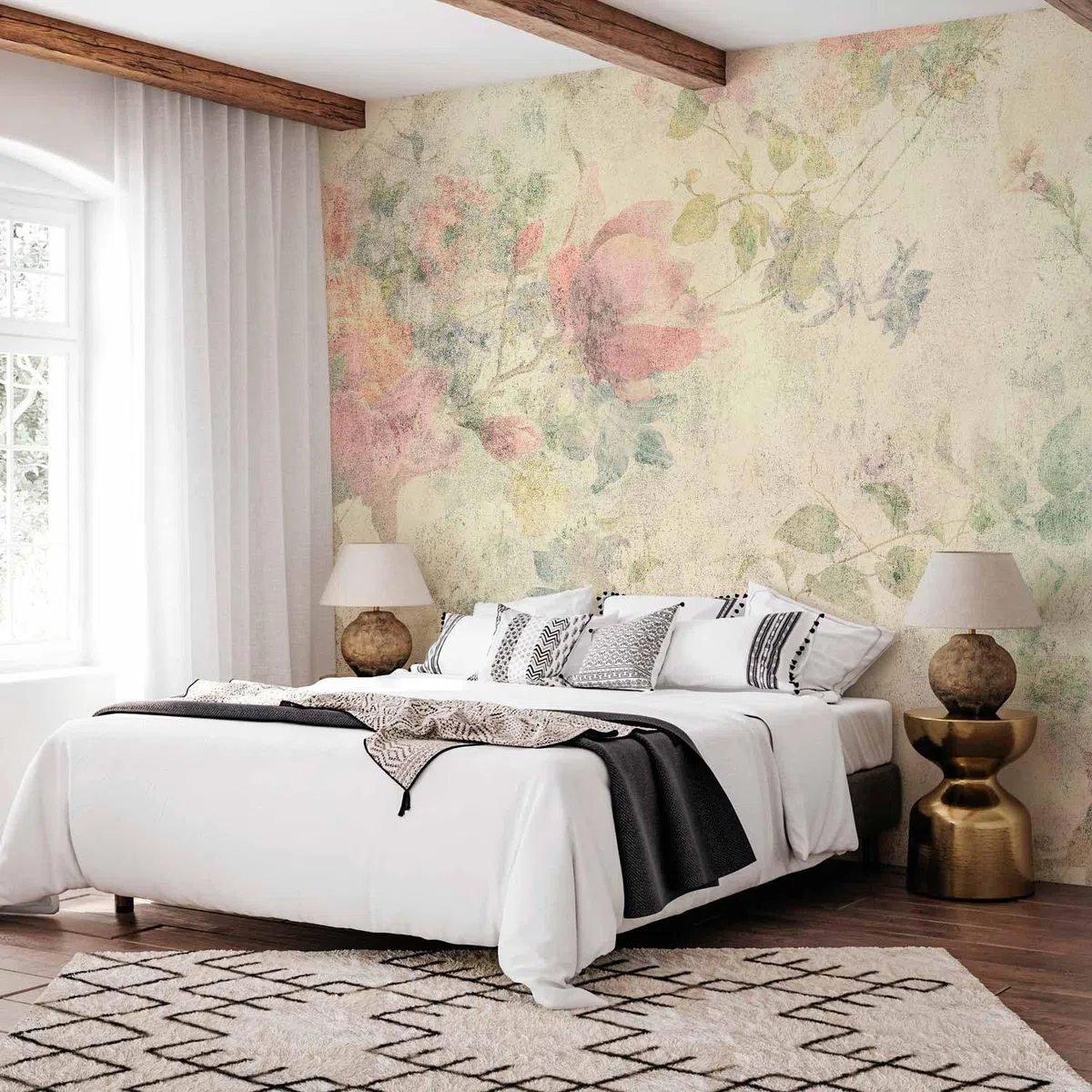 murando - Carta da Parati Adesiva Retro Fiori 343x256 cm Fotomurali Adesivi Murali Rivestimento Parete Moderna per Pareti Adesiva Muro Decorativo Fotomurale Soggiorno Botanica Natura