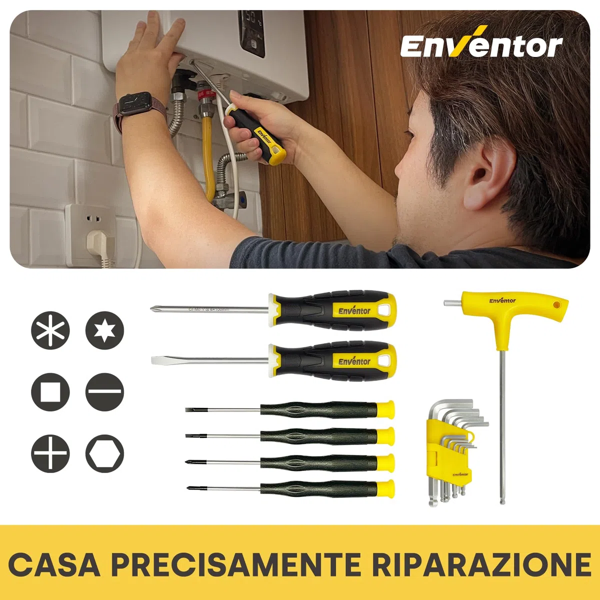 Enventor Cassetta Attrezzi Completa 280 Pezzi, Set Attrezzi da Lavoro con Set Cacciavite Chiavi a Chiavi a Bussola, Valigetta Attrezzi Completa Riparazioni e Progetti Domestici Generali