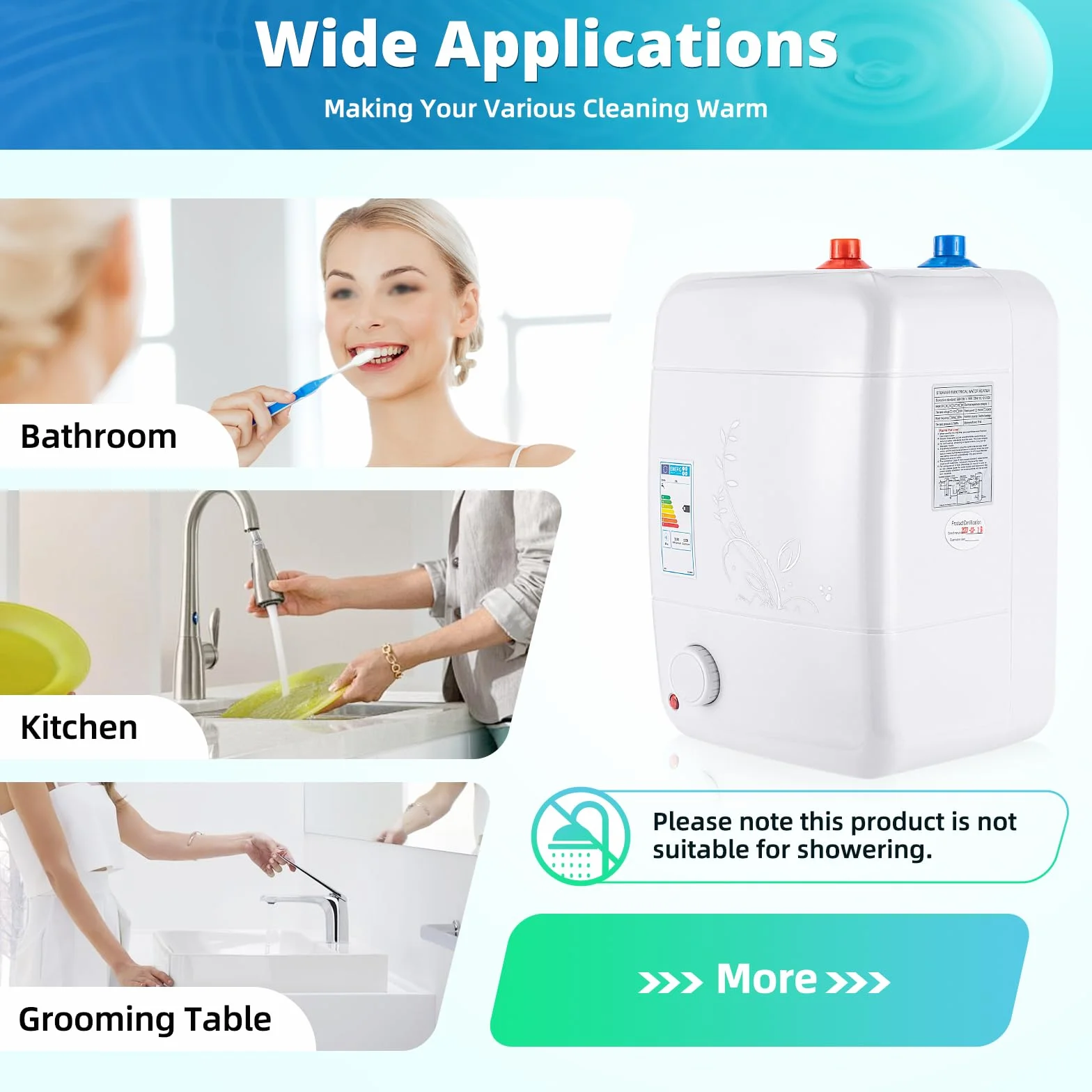 Serbatoio acqua calda da 8 l, resistente alla pressione, 1500 W, scaldabagno elettrico con regolazione della temperatura (30-65 ℃), protezione IPX4 per cucina/bagno, riscaldamento in acciaio inox