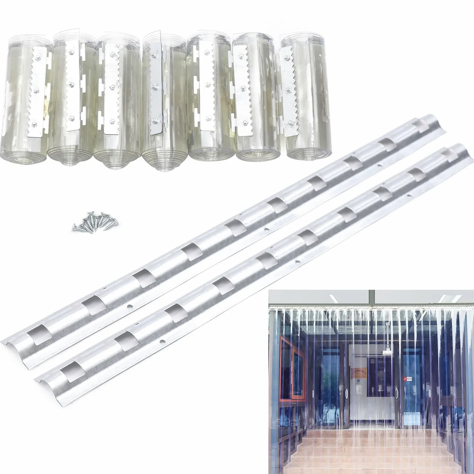 7 tende a lamelle in PVC, trasparenti, per porte pedonali, frigoriferi, frigoriferi (200 x 18 cm)