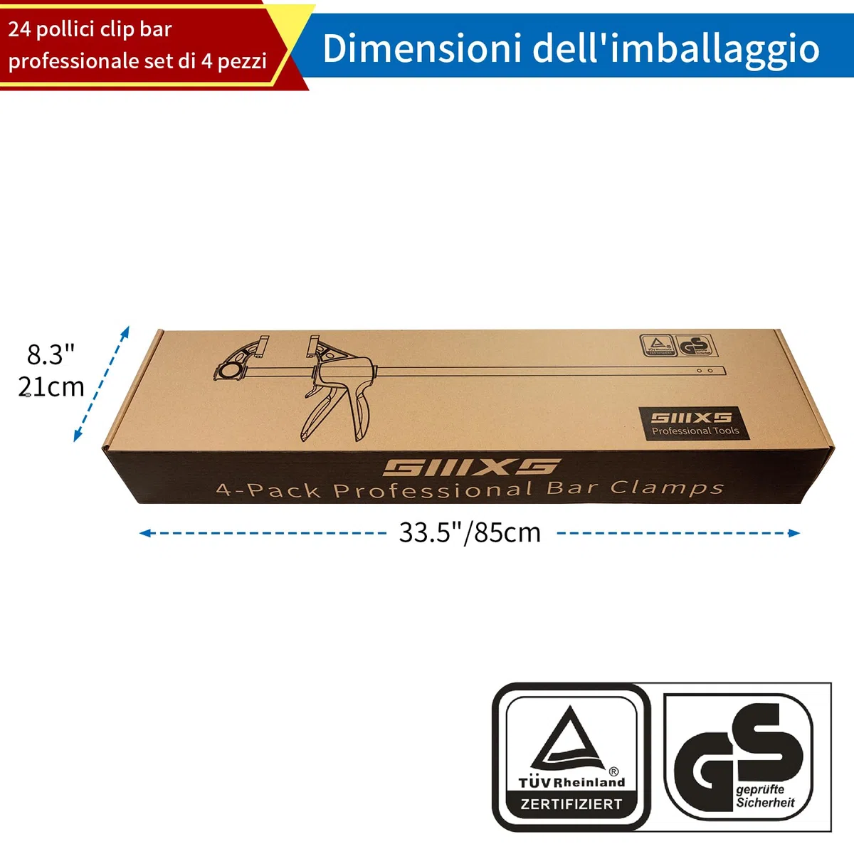 SIIIXS Morsetti da Falegname 4 Pezzi, Set di Morsetti per Legno a sgancio rapido da 609 mm per il Serraggio e l'allungamento, Morsetti a barra Serraggio 80 kg, Con certificato GS