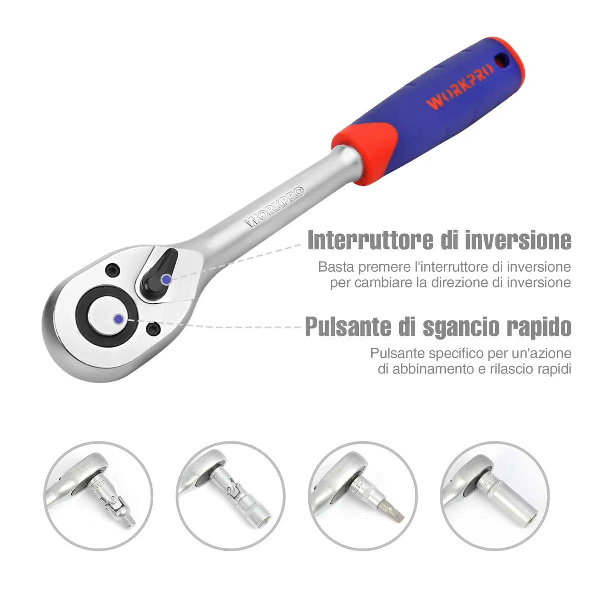 WORKPRO Set di Chiavi a Bussola con Cricchetto 1/4''+ 1/2'' 108 Pezzi, Custodia Portatile, Maniglia Girevole, Barra di Prolunga, Kit di Attrezzi Meccanici per Auto