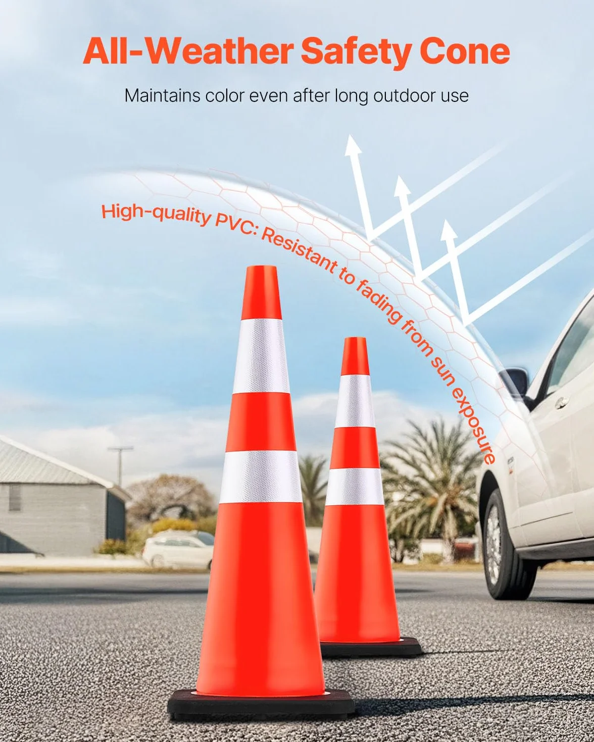 VEVOR 6 Pack 36" Coni Traffico, Coni di Sicurezza Traffico Arancione in PVC, Coni di Pericolo Collari Riflettenti per Parcheggio Traffico Edile