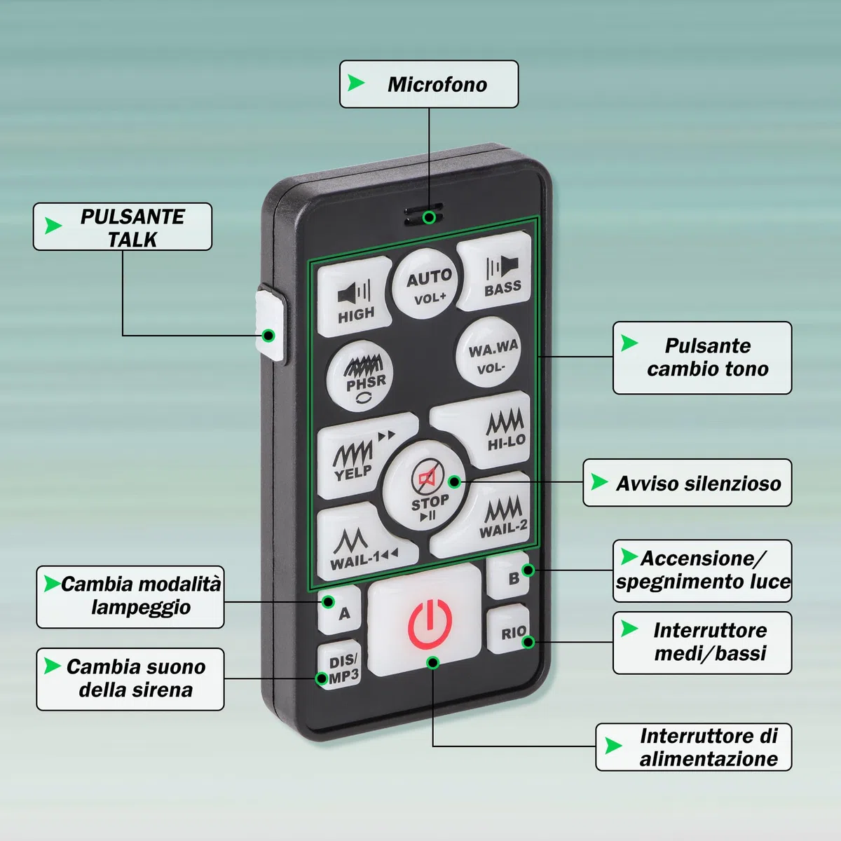 Sirena Wireless Auto Emergenza 12V 200W Sirena Polizia 20 Toni 130DB Microfono Wireless per Ambulanza Vigili del Fuoco Camion Veicoli Emergenza Allarme Acustico Professionale