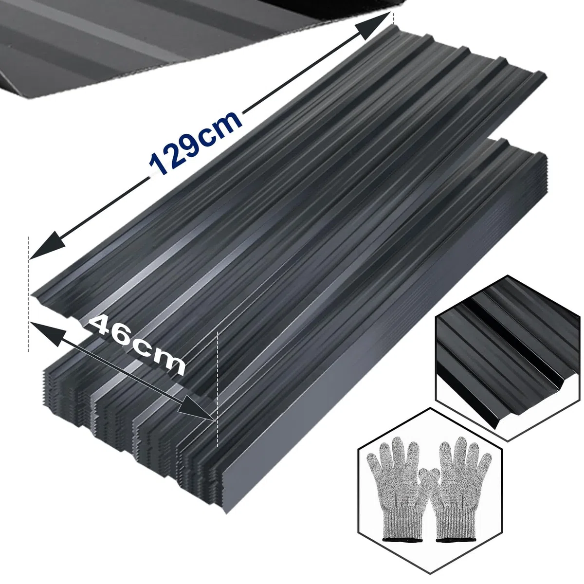 Set di 36 lastre trapezia (21 m²) 129 x 46 cm, lastre per tetti in metallo zincato in antracite, lastre ondulate per carport, casetta da giardino e recinto, resistenti agli agenti atmosferici