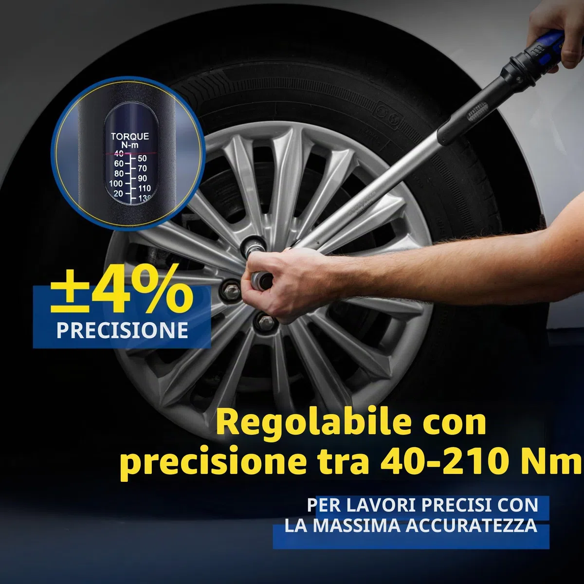 Goodyear Chiave dinamometrica premium, regolabile da 42 a 210 Nm, attacco quadrato da 1/2", prolunga inclusa e bussole da 17 mm e 19 mm