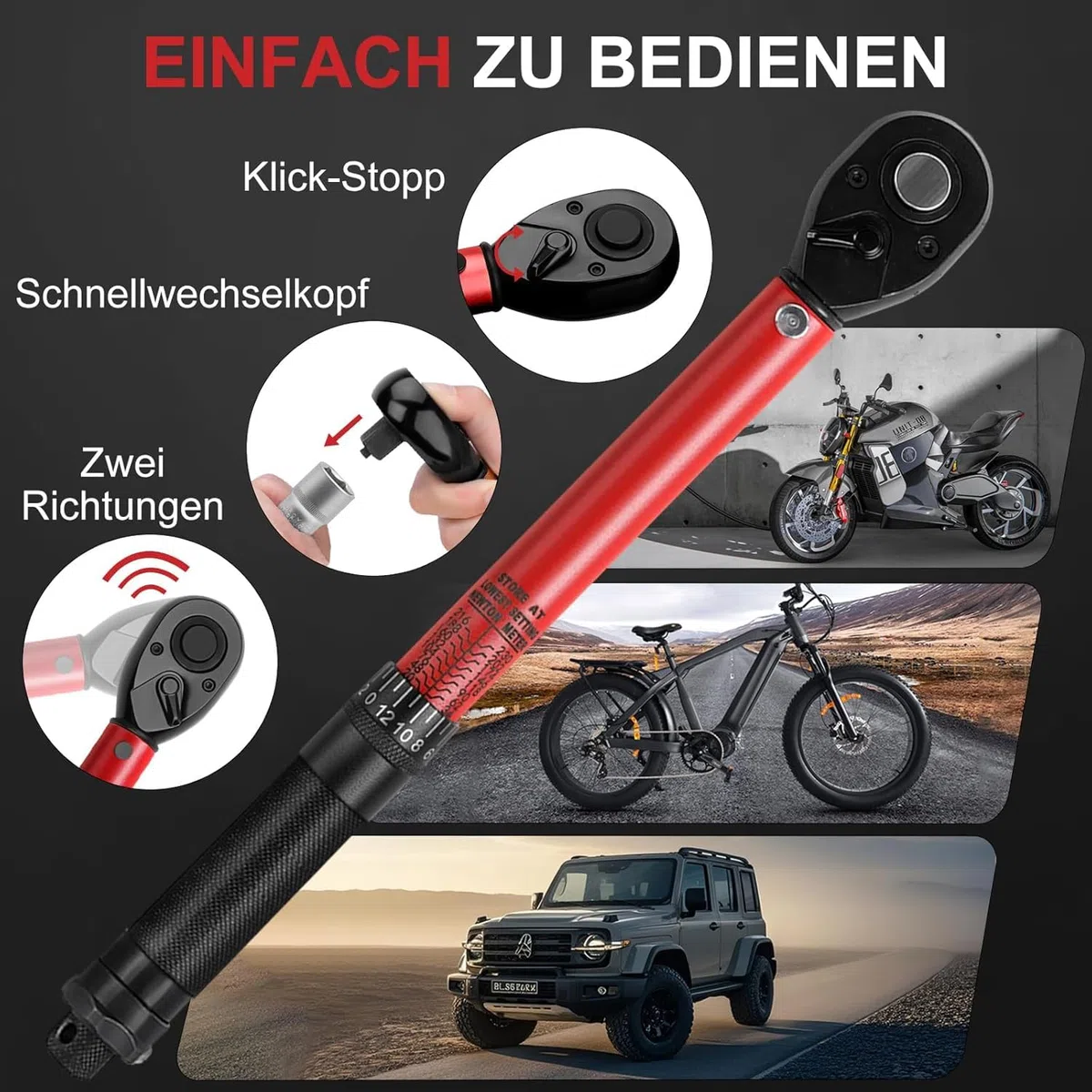 Set Chiavi Dinamometriche 33 Pezzi – 1/4" 3/8" 1/2", 2-230 Nm, Acciaio Cr-V, Precisione ±3%, 72 Denti, Doppia Scala – Incl. Adattatori, Dadi, Prolunghe – per Auto, Moto, Bici, Camion