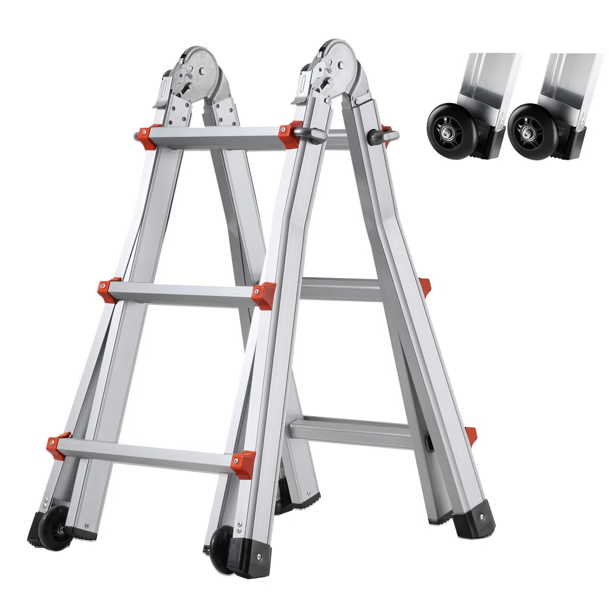 VEVOR Scala Telescopica Telaio a Forma di A, Scala Estensibile Compatta in Alluminio Carico 149,7 kg, Scala Pieghevole Portatile Multifunzione per Camper, Scala Telescopica per Scale Tetto Casa