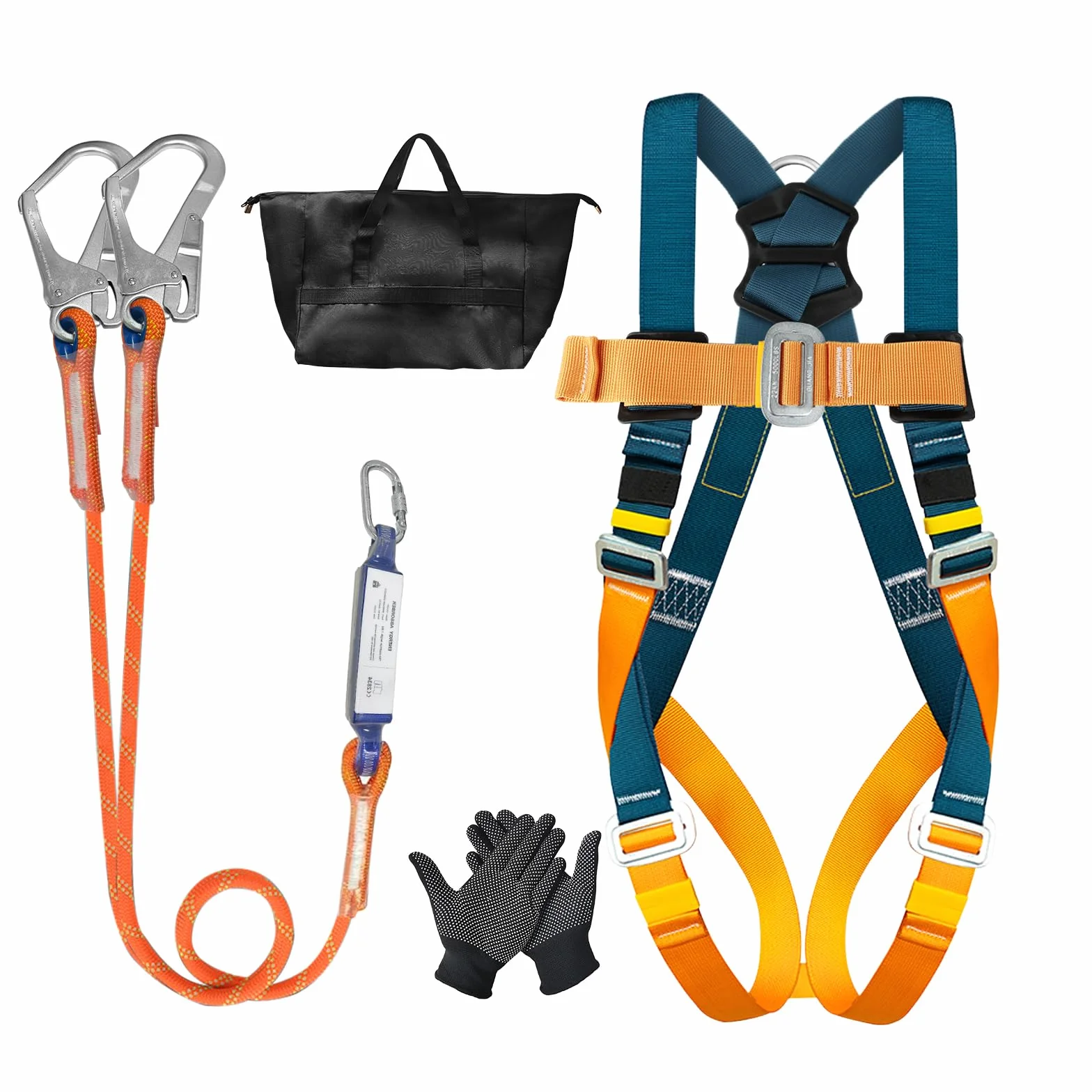 Imbracatura di sicurezza anticaduta integrale con assorbitore di energia, doppia fune 1,8 m, Portata massima 140 kg, EN 361/354/355, protezione anticaduta per tetti e arrampicata, linea vita tetto kit